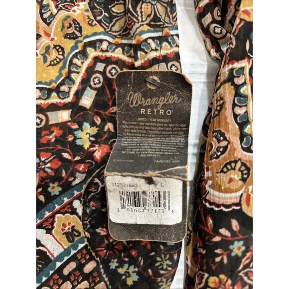 Wranglers Retro Women’s Smocked Long Sleeved Top Western Boho Cowboy Rodeo Large - Picture 8 of 10